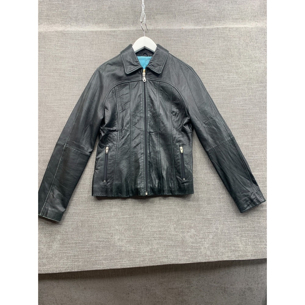 Wilsons Leather Jacket Womens Small Black Leather Collared Winter Full Zip
